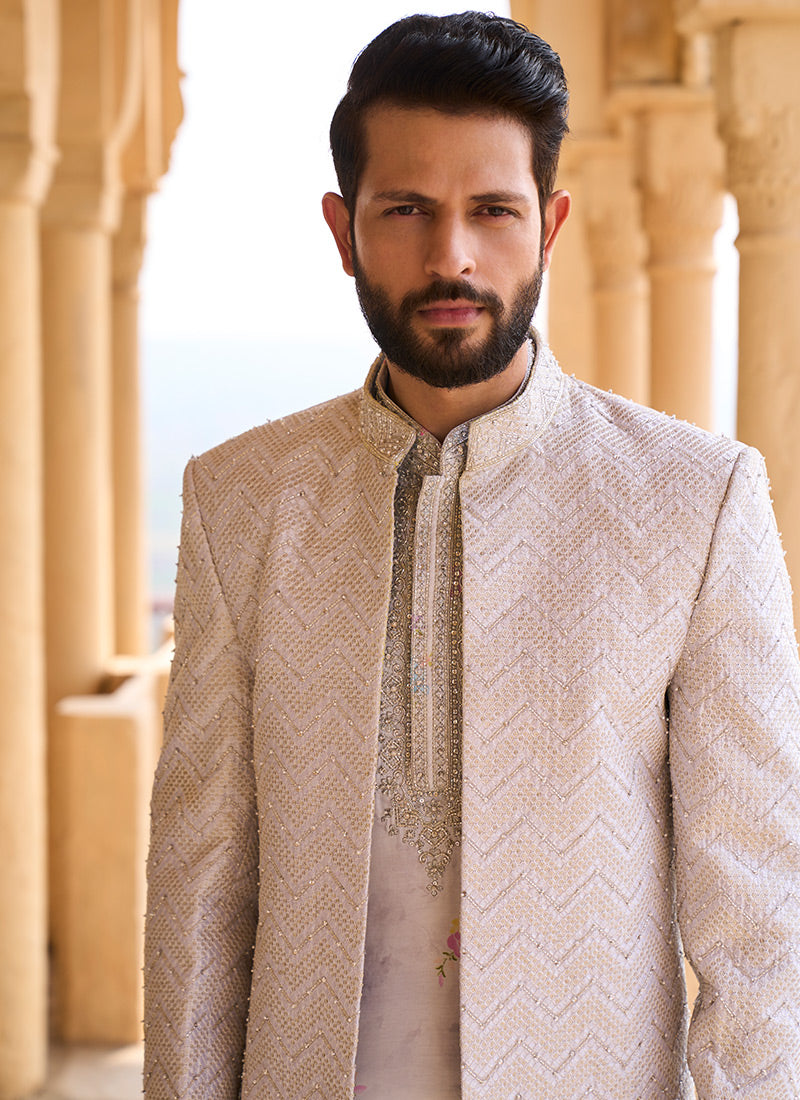 Buy Maroon Self Design Bandhagala Indo Western Online in the USA @Manyavar  - Suit Set for Men